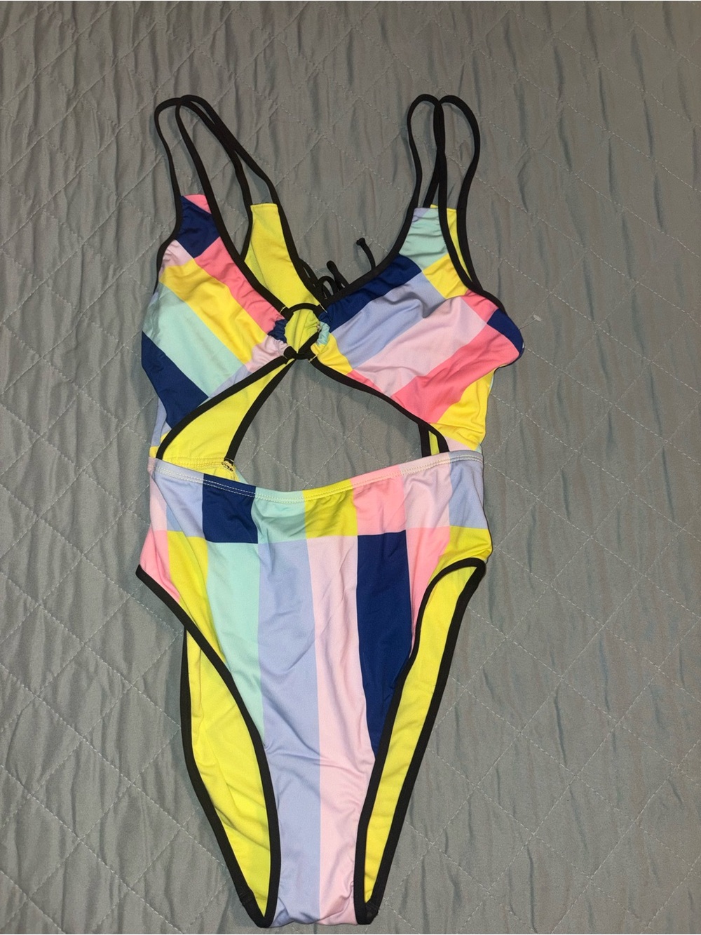 Striped Pastel One-Piece Swimsuit with Keyhole Cutout